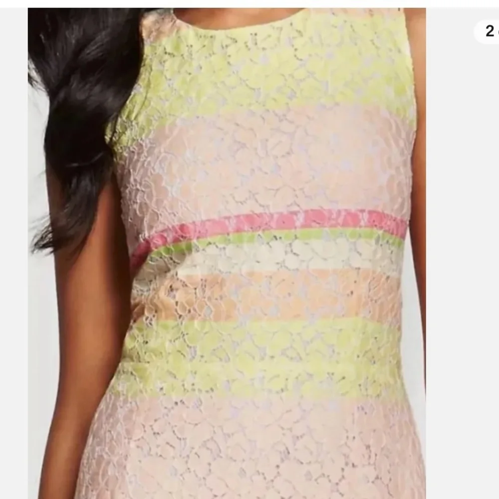 ANN TAYLOR Lace Sheath Dress~Pink Yellow Stripe~Sleeveless Lined Midi 10 - Picture 3 of 10